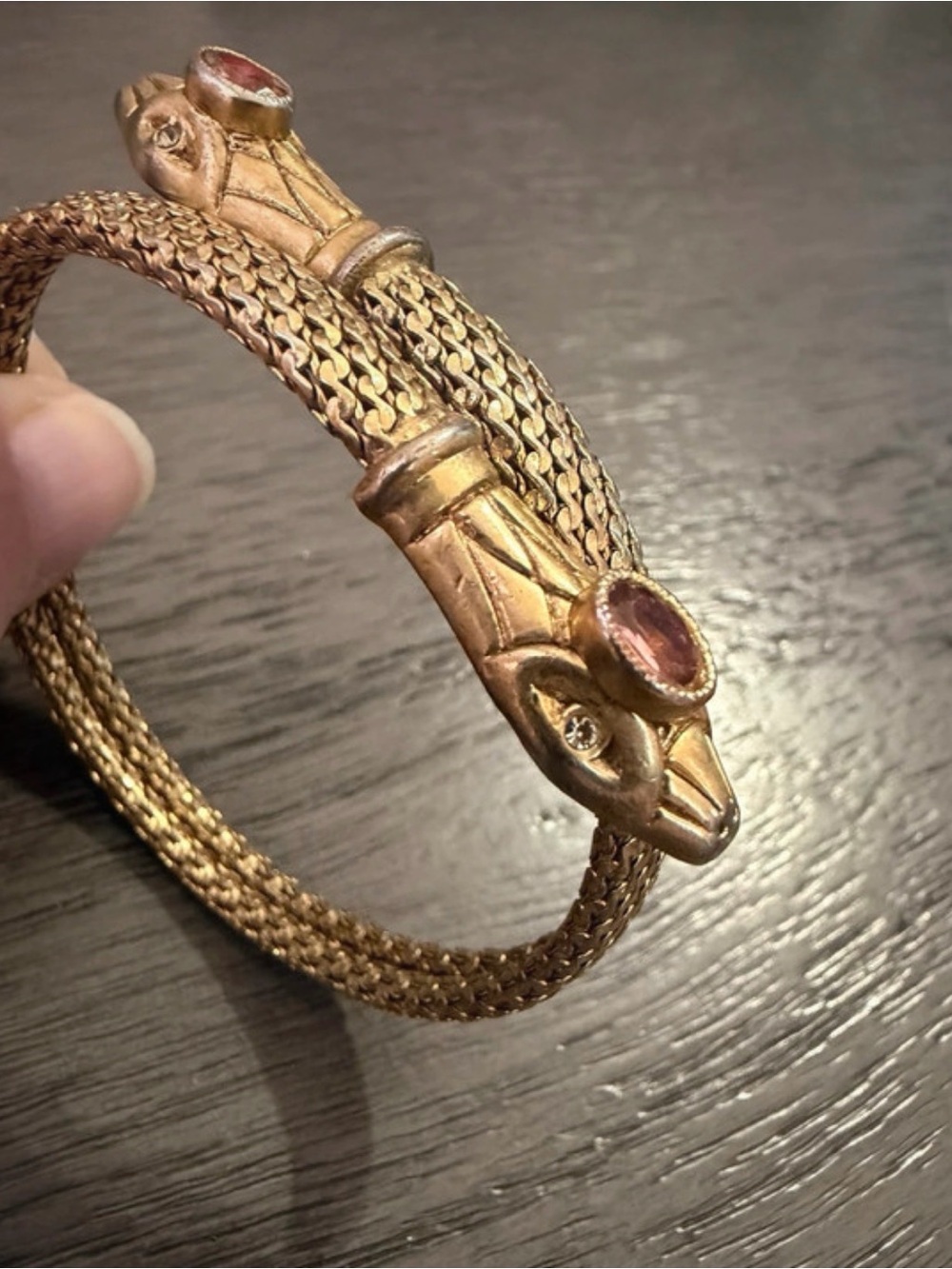 Vintage Stella Dot Double Snake Head Serpant Bracelet Orange Topaz Gold-Tone